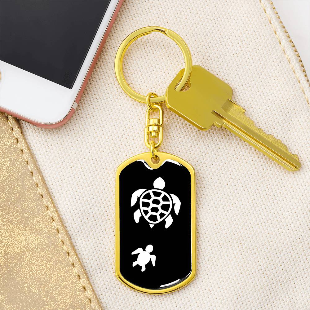 Mama Turtle With 1 Hatchling v3 - Luxury Dog Tag Keychain
