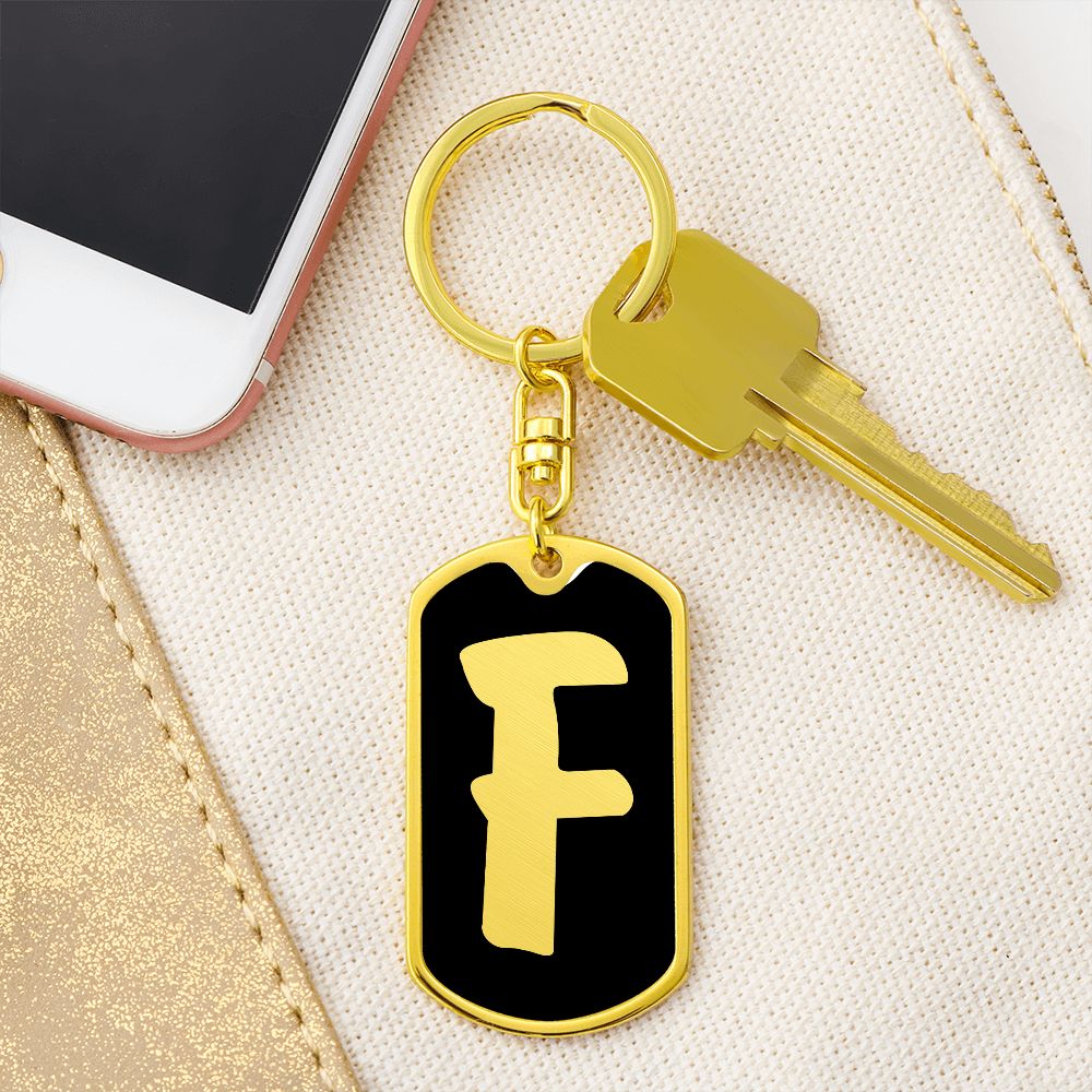 Initial F v2b - Luxury Dog Tag Keychain