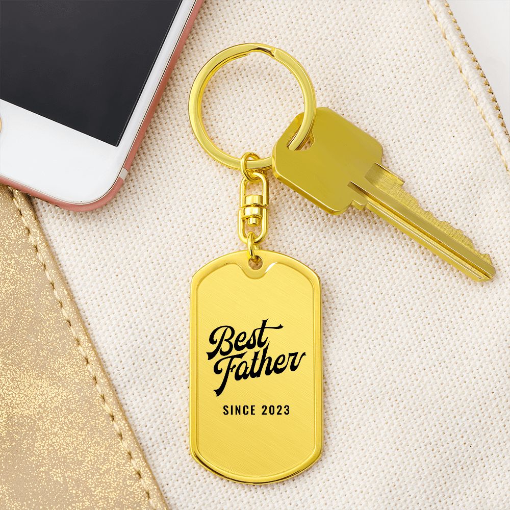 Best Father Since 2023 - Luxury Dog Tag Keychain