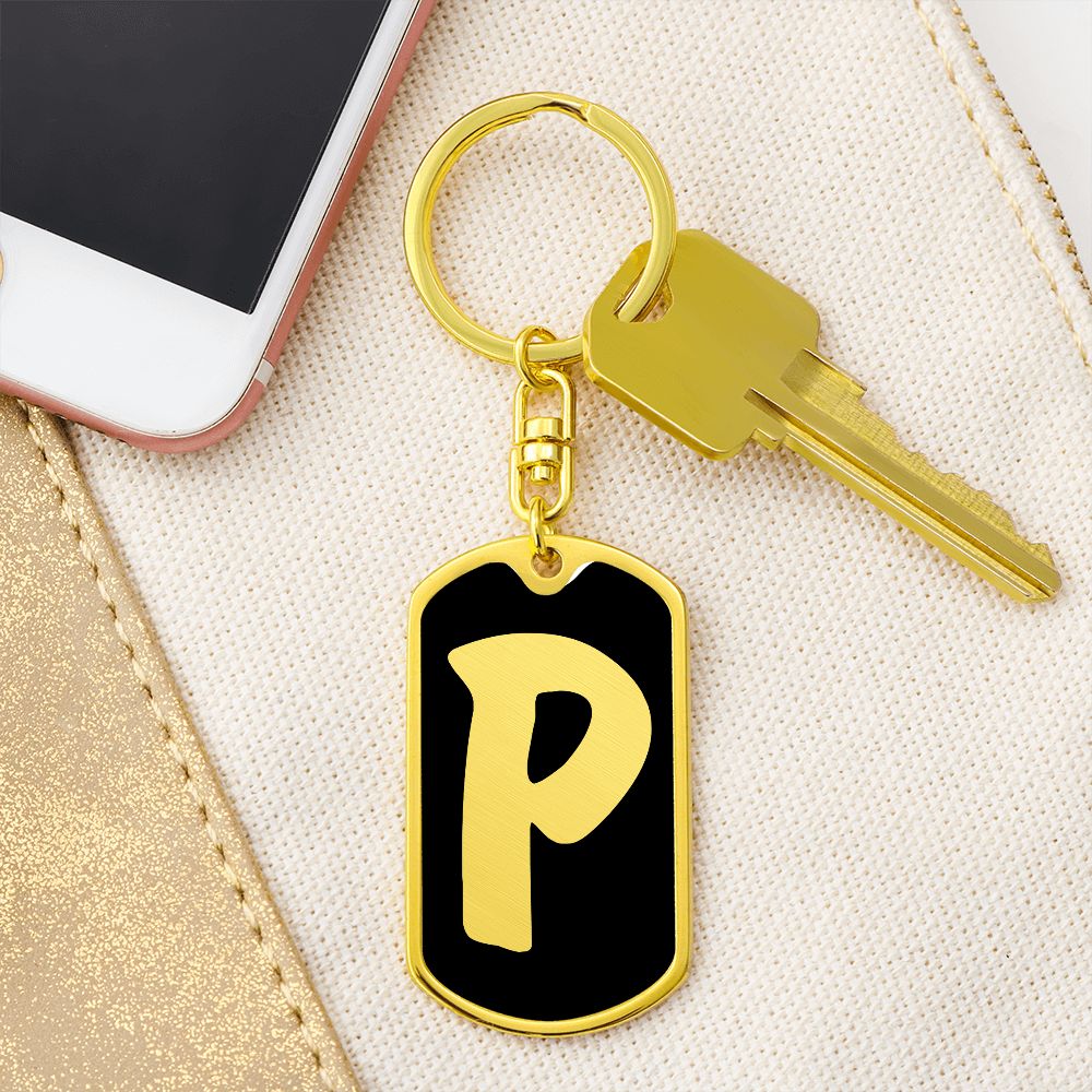 Initial P v2b - Luxury Dog Tag Keychain