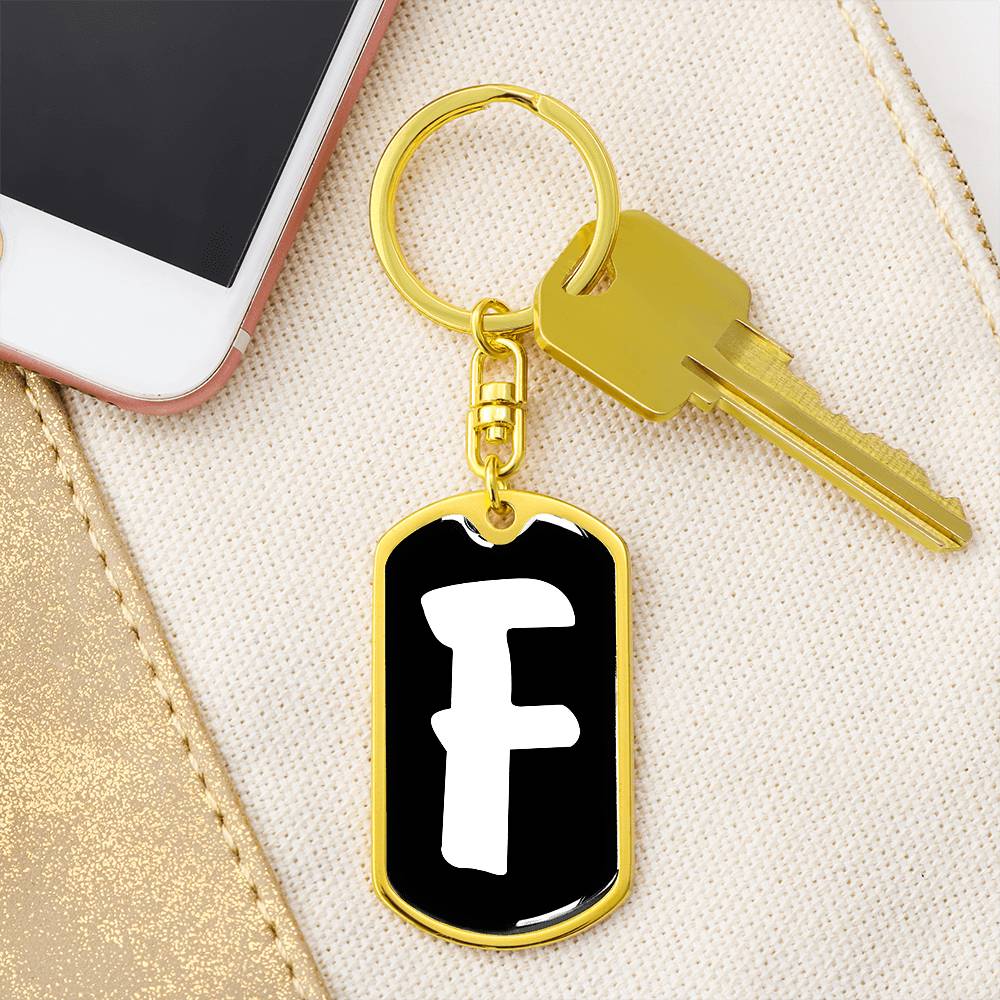 Initial F v3b - Luxury Dog Tag Keychain