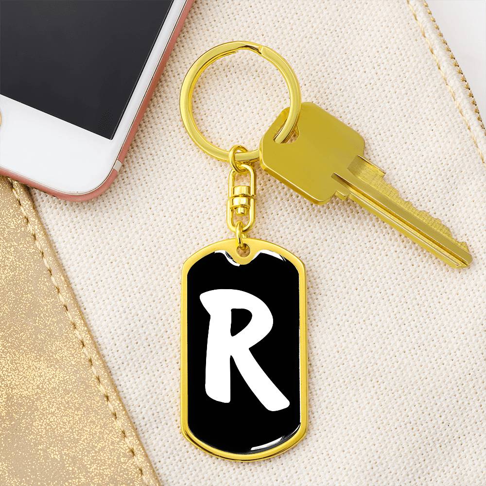 Initial R v3b - Luxury Dog Tag Keychain