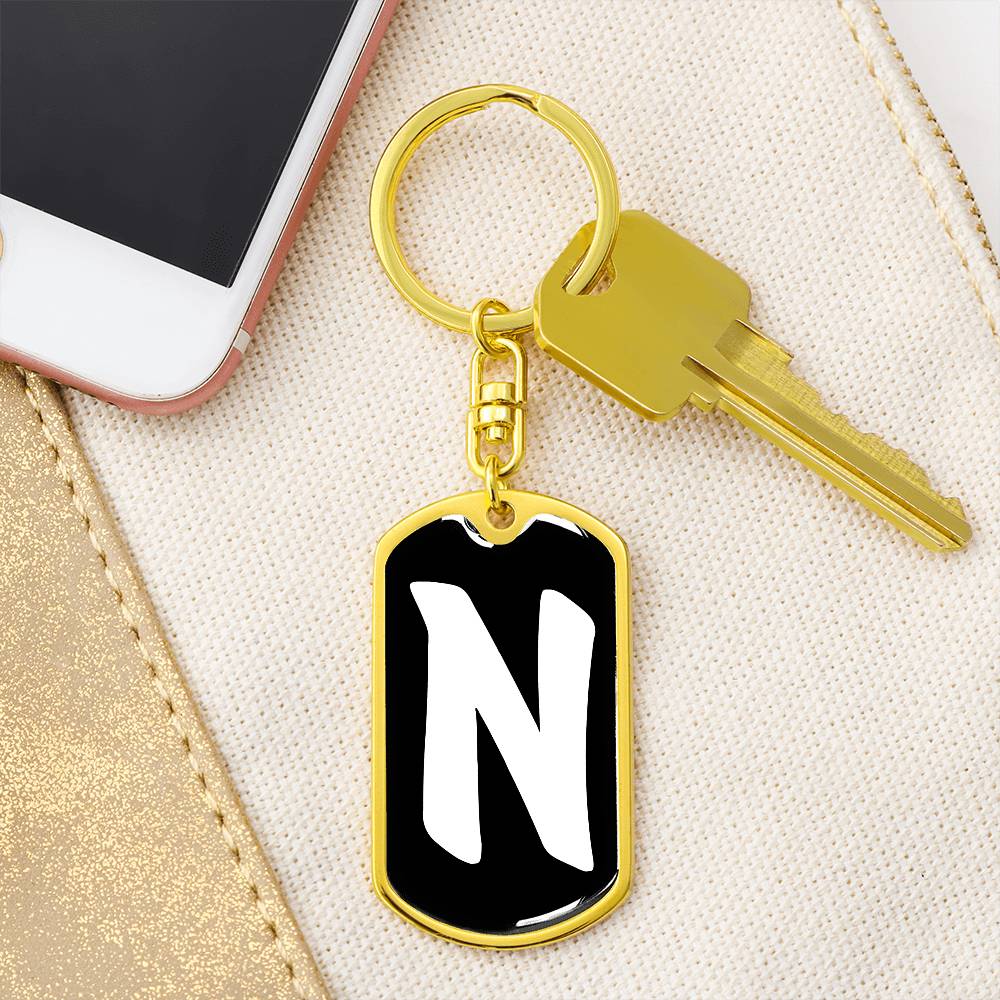 Initial N v3b - Luxury Dog Tag Keychain