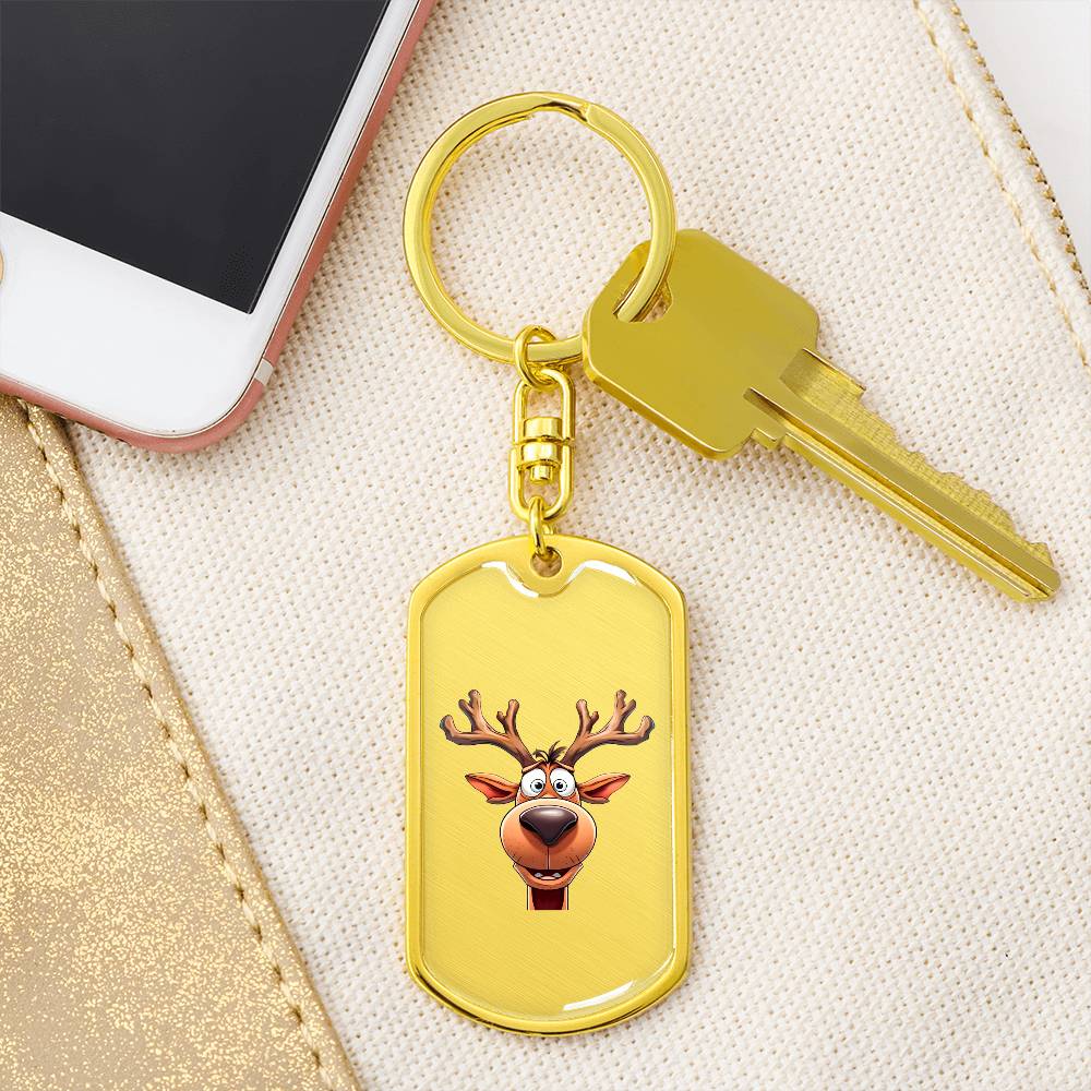 Funny Reindeer Face 03 - Luxury Dog Tag Keychain