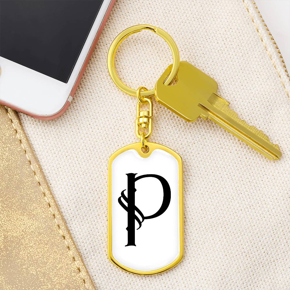 Initial P v001-14 - Luxury Dog Tag Keychain