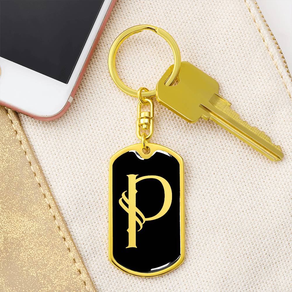 Initial P v001-12 - Luxury Dog Tag Keychain