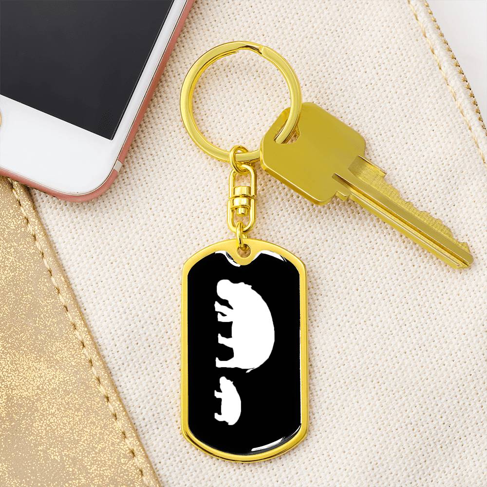 Mama Hippo With 1 Calf v3 - Luxury Dog Tag Keychain