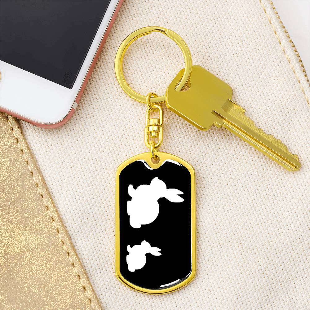 Mama Rabbit With 1 Kitten v3 - Luxury Dog Tag Keychain