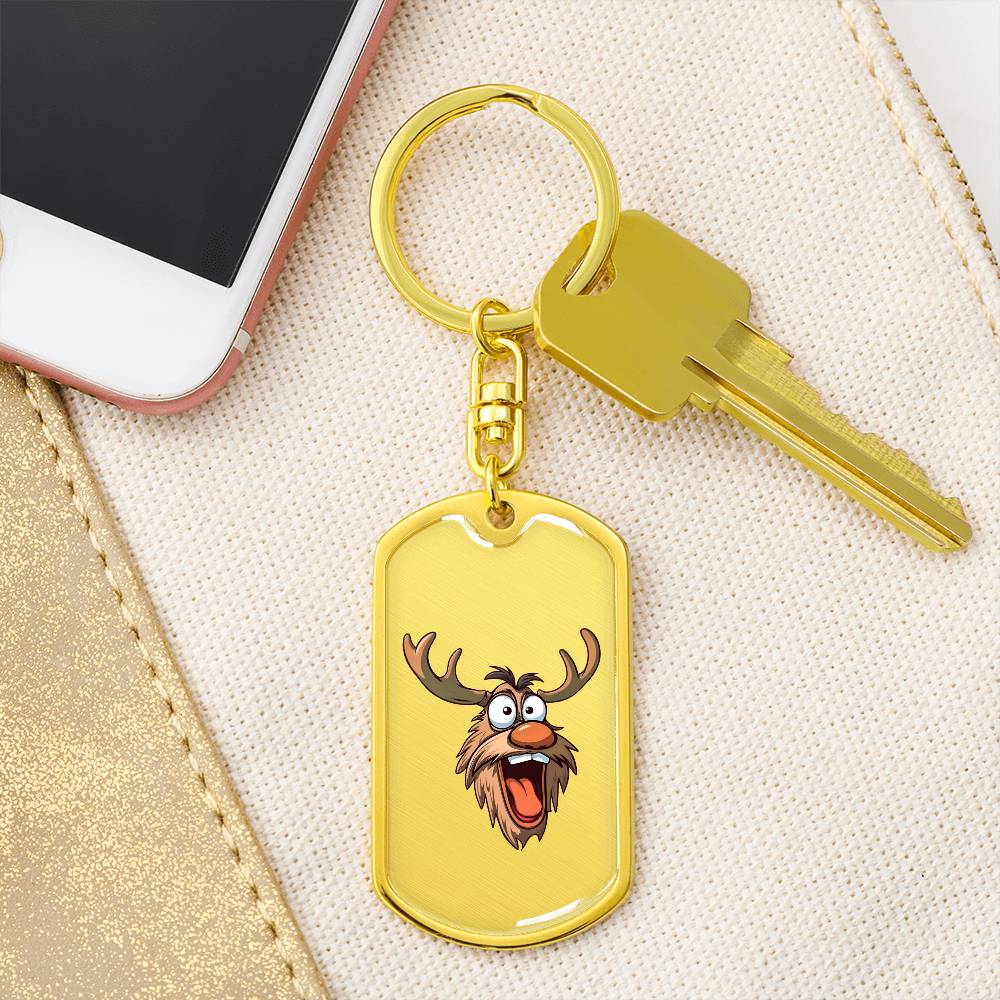 Funny Reindeer Face 10 - Luxury Dog Tag Keychain
