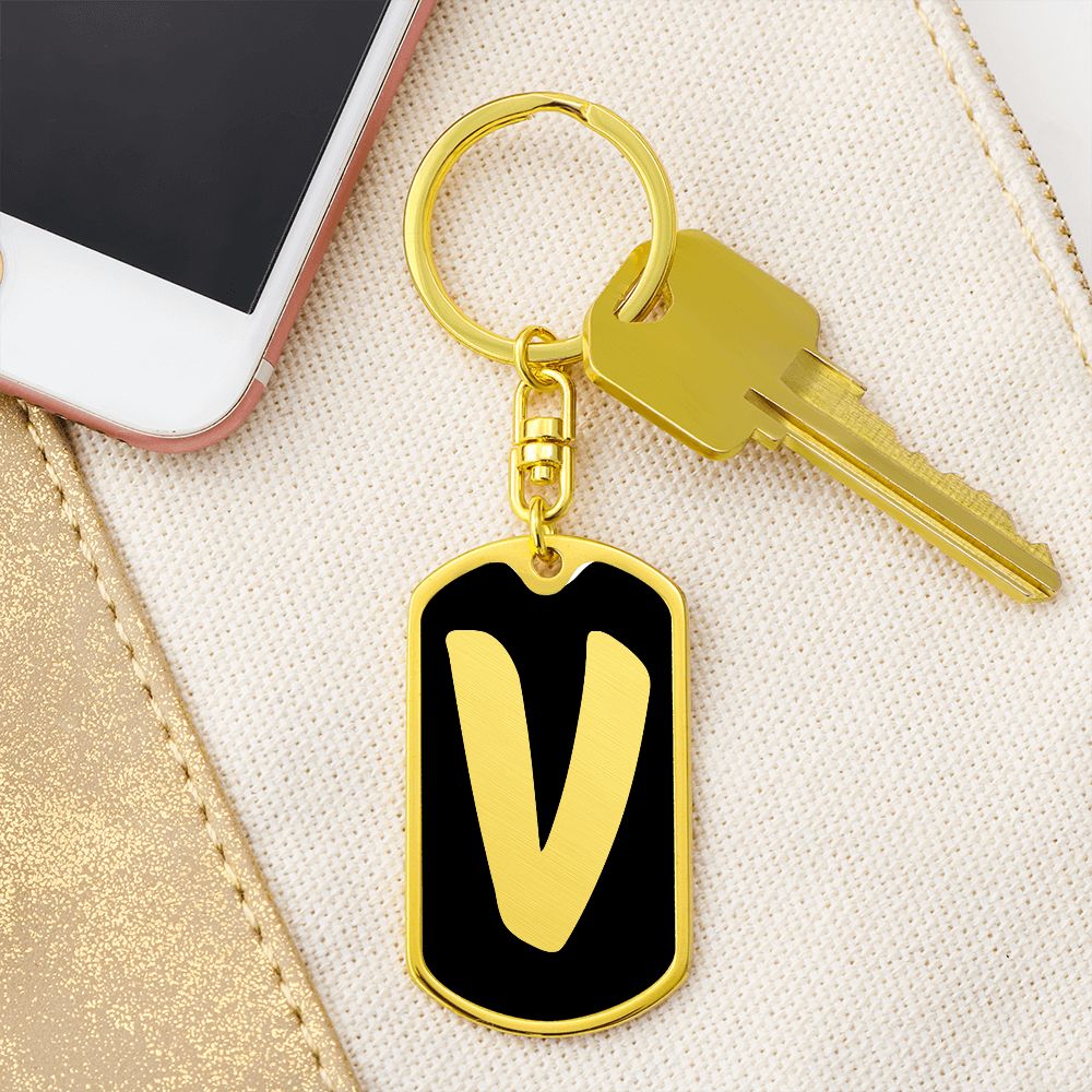 Initial V v2b - Luxury Dog Tag Keychain