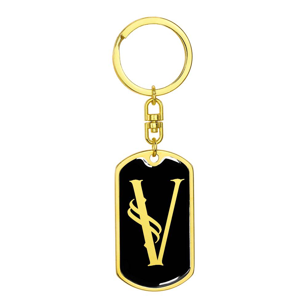 Initial V v001-12 - Luxury Dog Tag Keychain