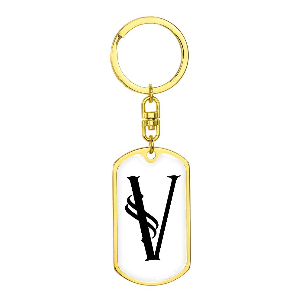 Initial V v001-14 - Luxury Dog Tag Keychain