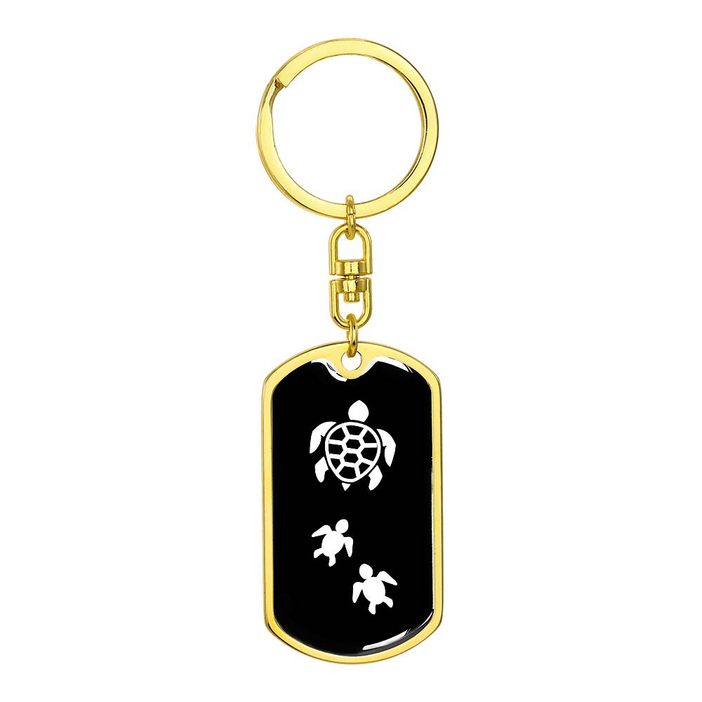 Mama Turtle With 2 Hatchlings v3 - Luxury Dog Tag Keychain