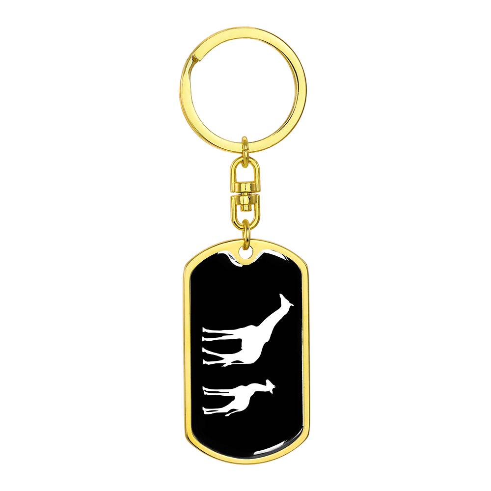 Mama Giraffe With 1 Calf v3 - Luxury Dog Tag Keychain