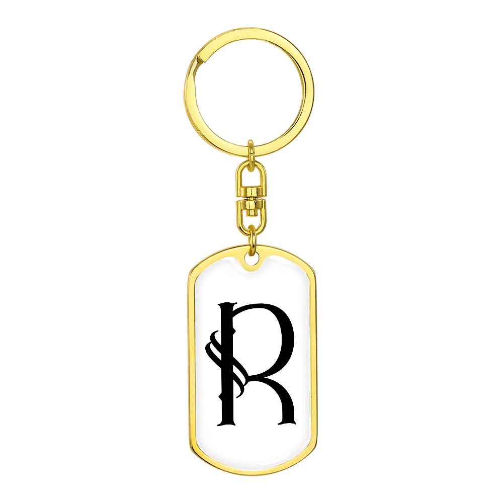 Initial R v001-14 - Luxury Dog Tag Keychain