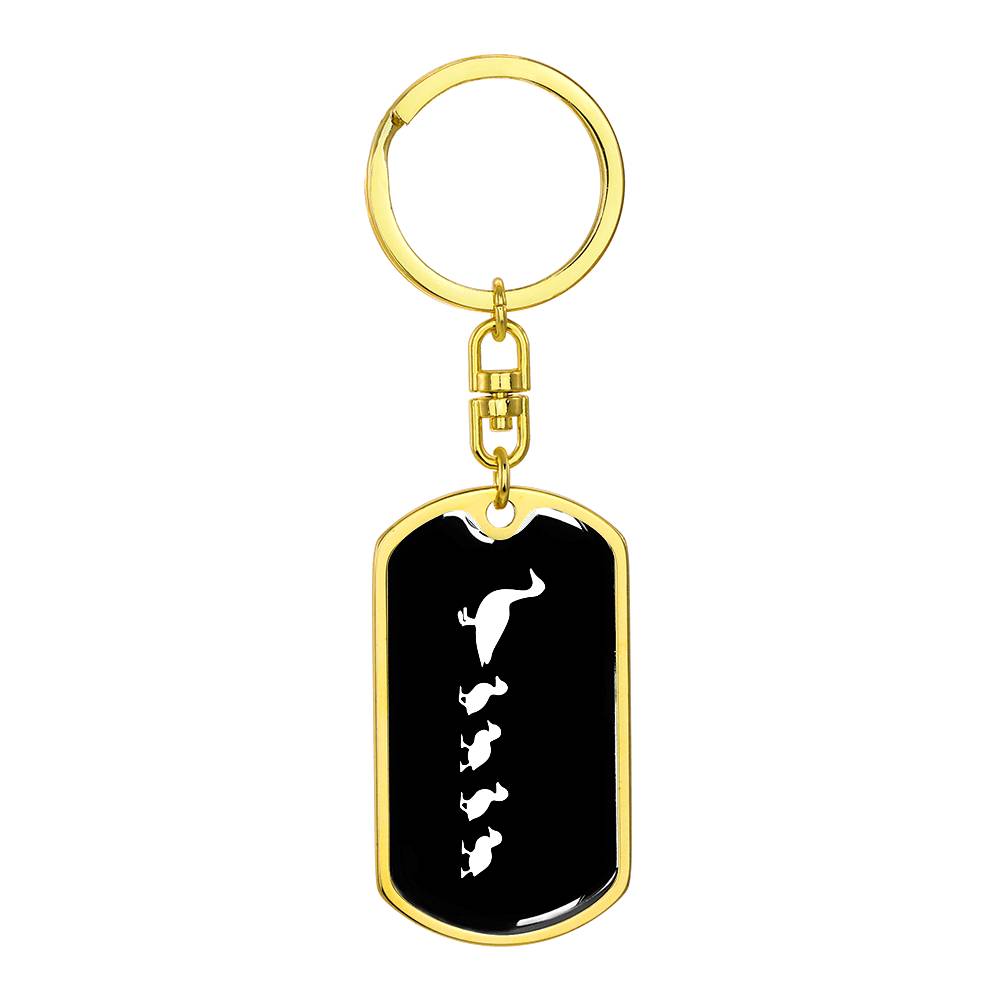 Mama Duck With 4 Ducklings v3 - Luxury Dog Tag Keychain