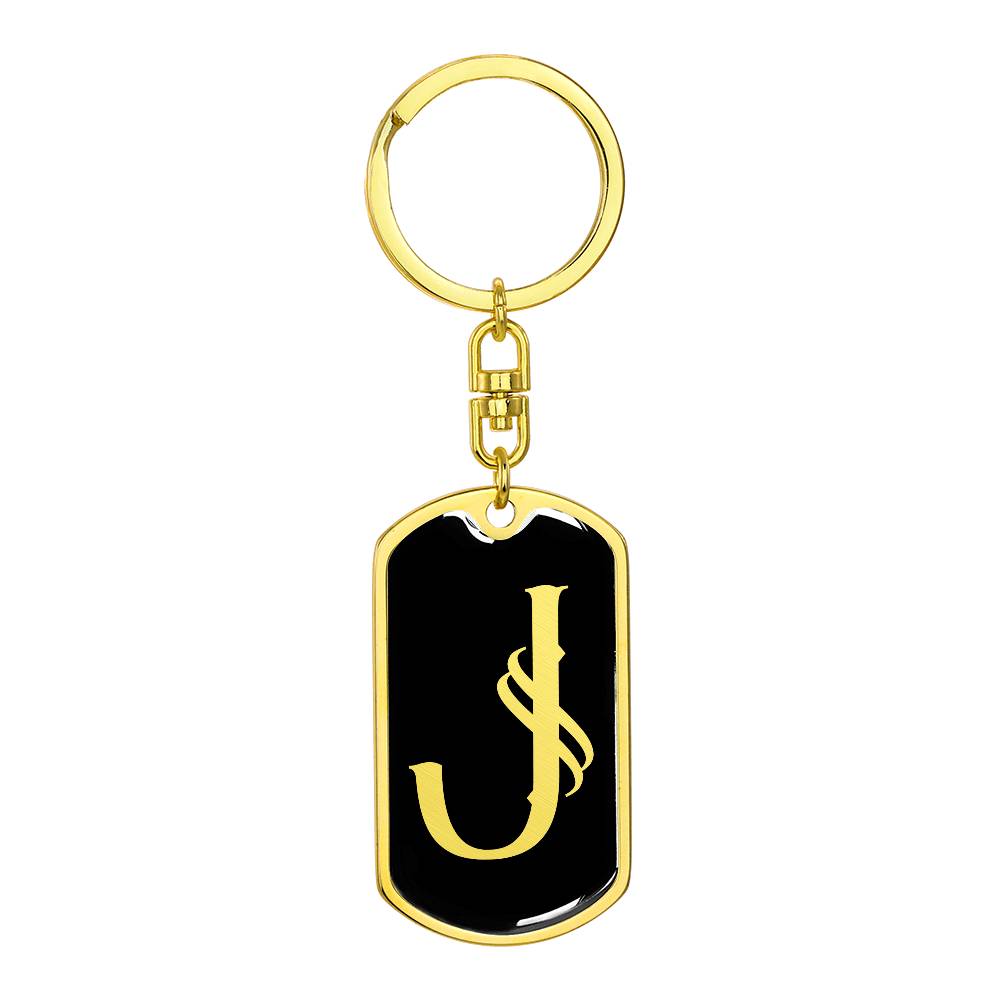 Initial J v001-12 - Luxury Dog Tag Keychain