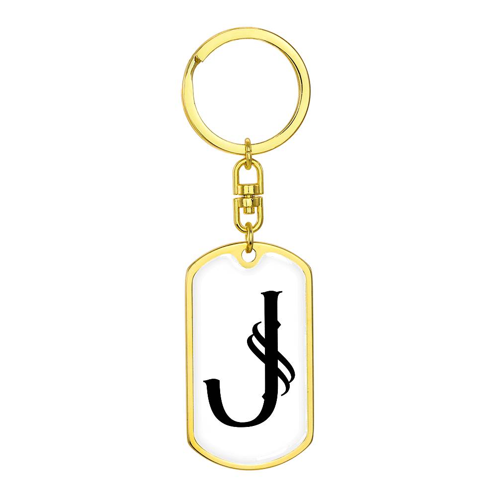 Initial J v001-14 - Luxury Dog Tag Keychain