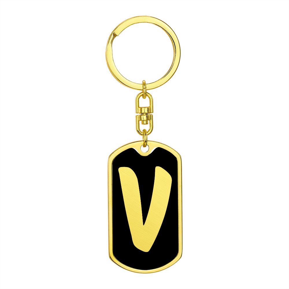 Initial V v2b - Luxury Dog Tag Keychain