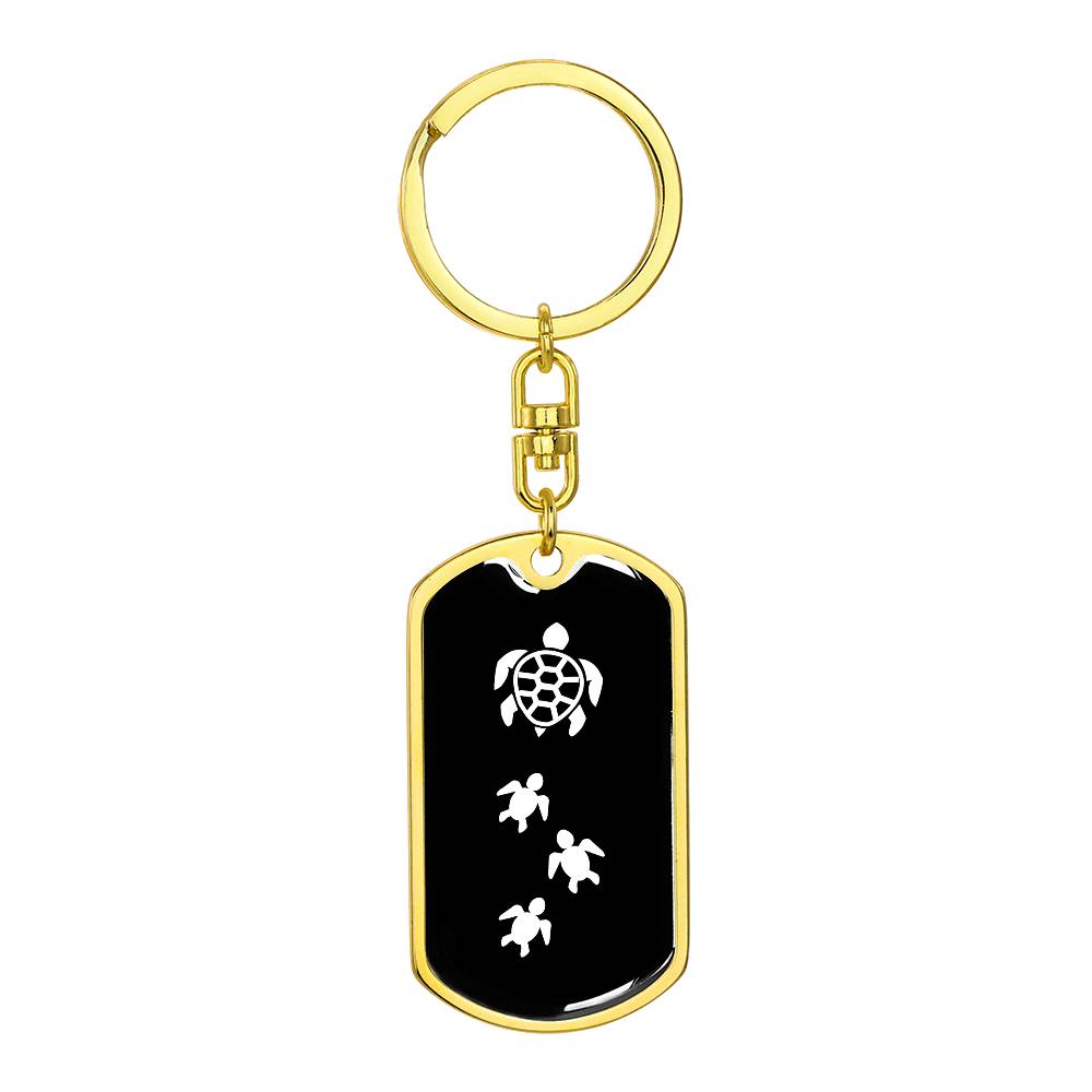 Mama Turtle With 3 Hatchlings v3 - Luxury Dog Tag Keychain