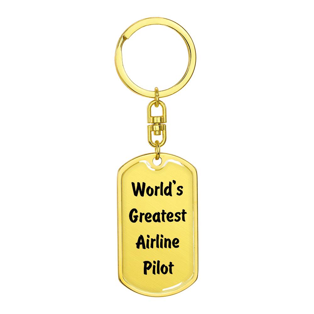 World's Greatest Airline Pilot - Luxury Dog Tag Keychain