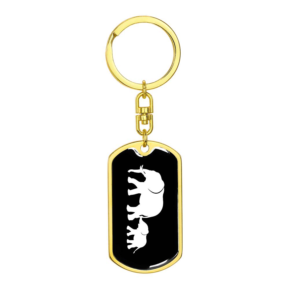 Mama Elephant With 1 Calf v3 - Luxury Dog Tag Keychain