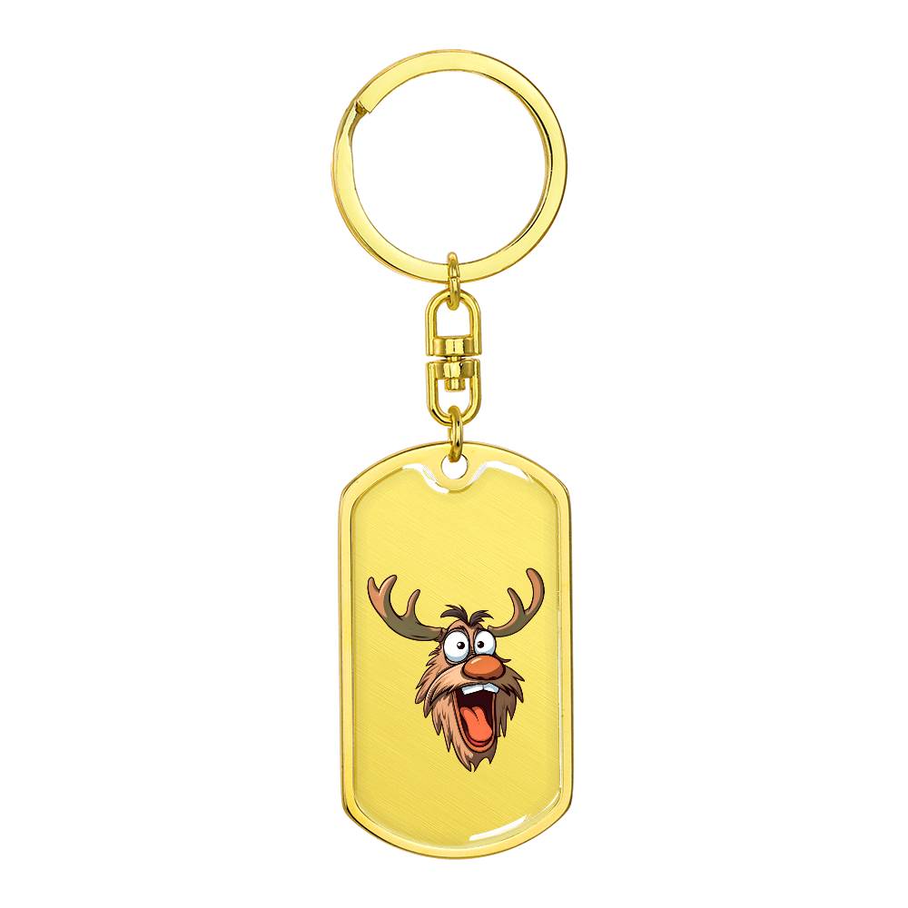 Funny Reindeer Face 10 - Luxury Dog Tag Keychain