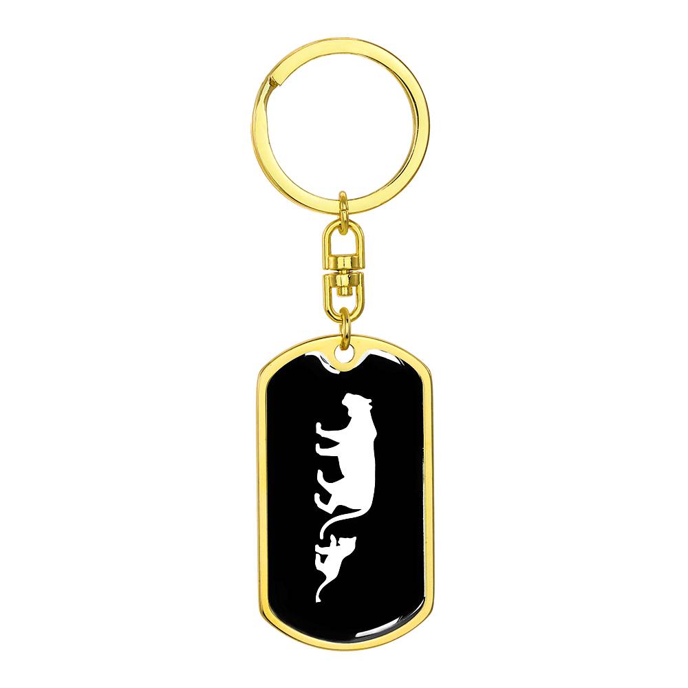 Mama Lioness With 1 Cub v3 - Luxury Dog Tag Keychain