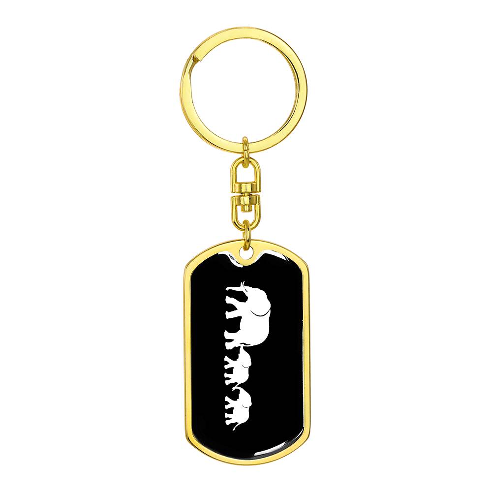 Mama Elephant With 2 Calves v3 - Luxury Dog Tag Keychain