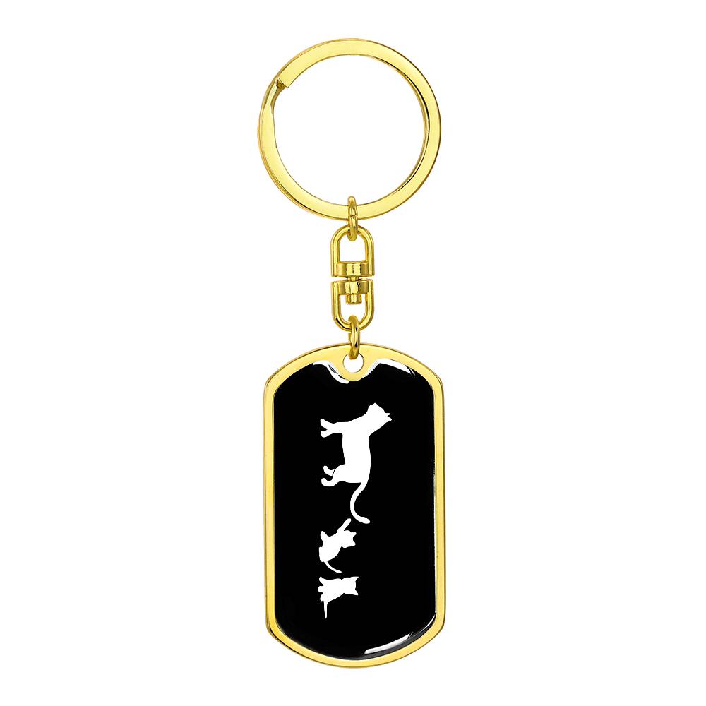 Mama Cat With 2 Kittens v3 - Luxury Dog Tag Keychain