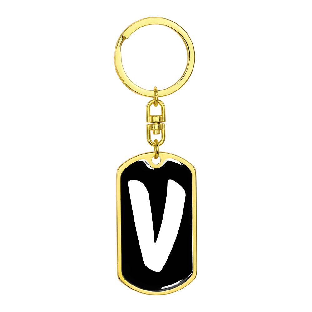 Initial V v3b - Luxury Dog Tag Keychain