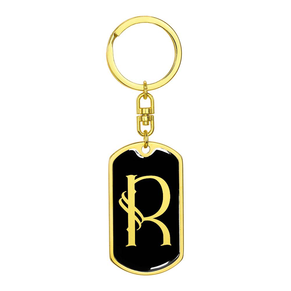 Initial R v001-12 - Luxury Dog Tag Keychain