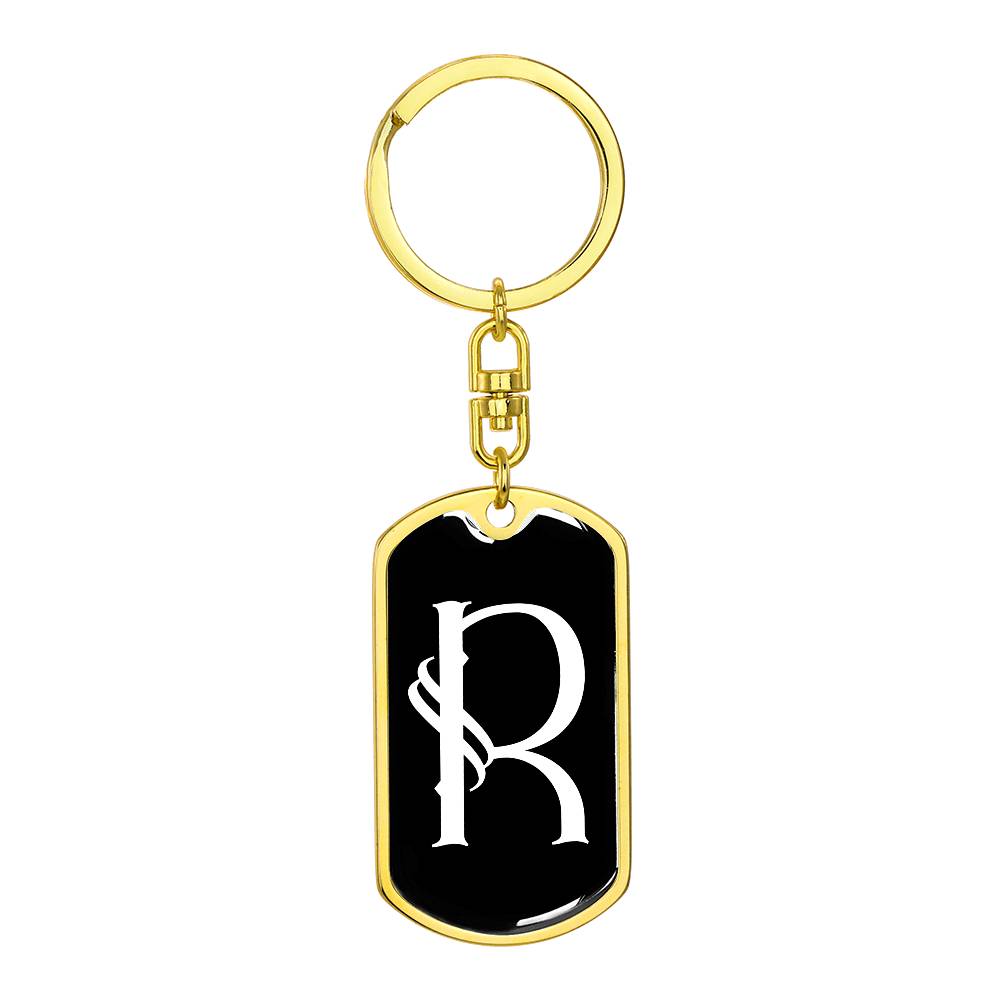Initial R v001-13 - Luxury Dog Tag Keychain