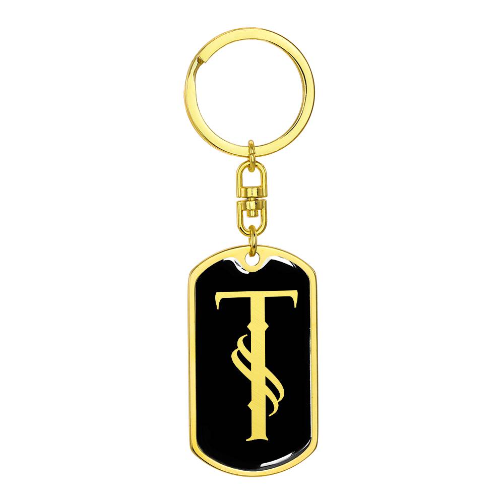 Initial T v001-12 - Luxury Dog Tag Keychain