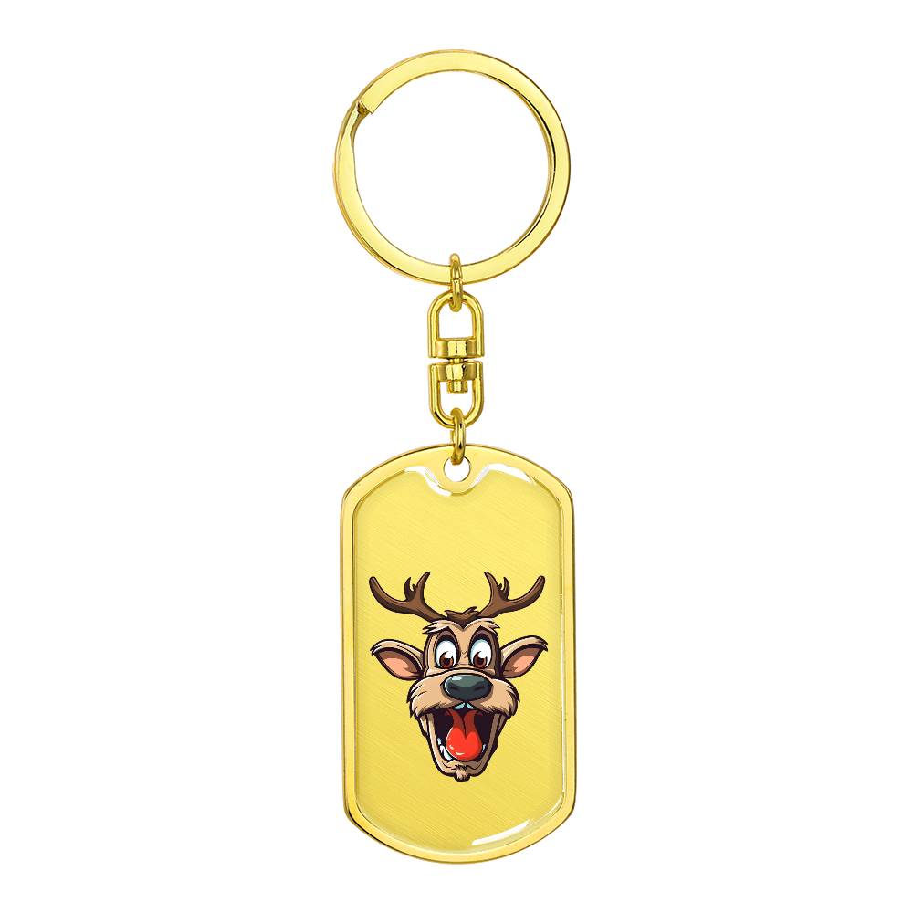 Funny Reindeer Face 15 - Luxury Dog Tag Keychain