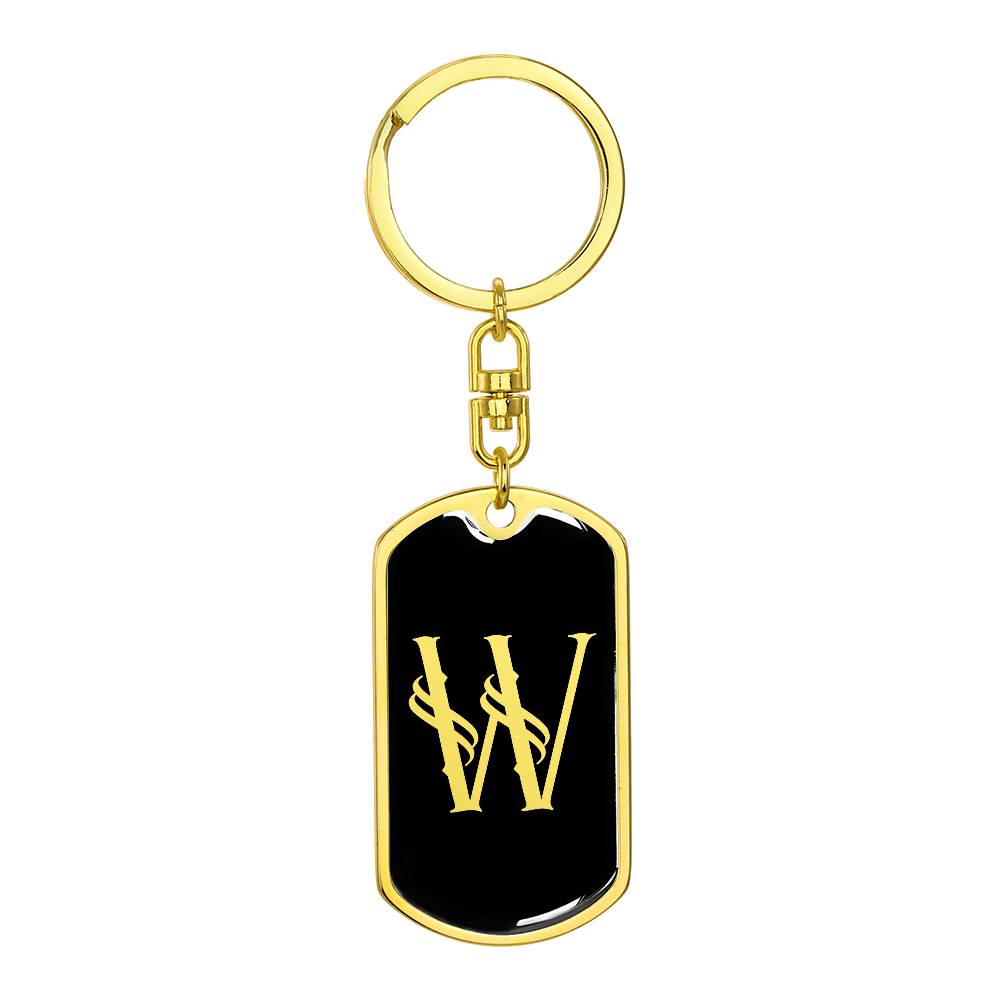 Initial W v001-12 - Luxury Dog Tag Keychain