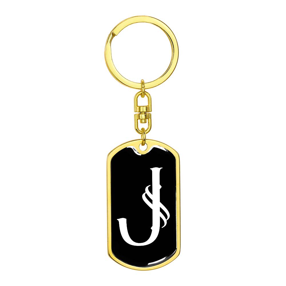 Initial J v001-13 - Luxury Dog Tag Keychain
