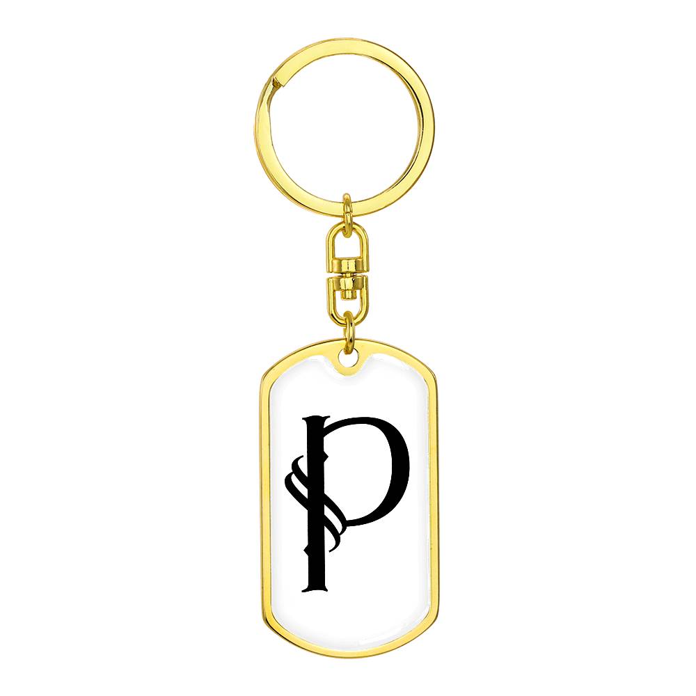 Initial P v001-14 - Luxury Dog Tag Keychain