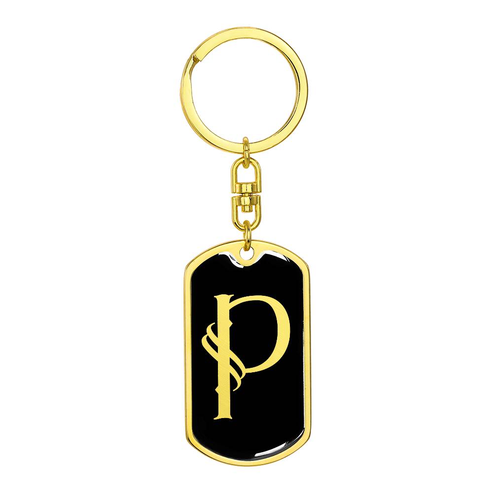Initial P v001-12 - Luxury Dog Tag Keychain