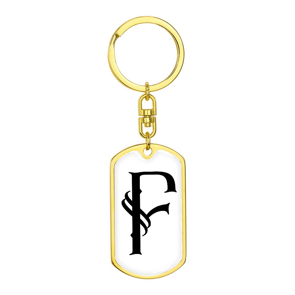 Initial F v001-14 - Luxury Dog Tag Keychain