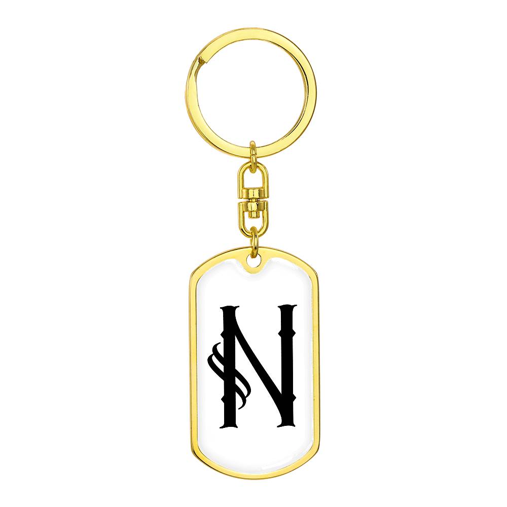 Initial N v001-14 - Luxury Dog Tag Keychain