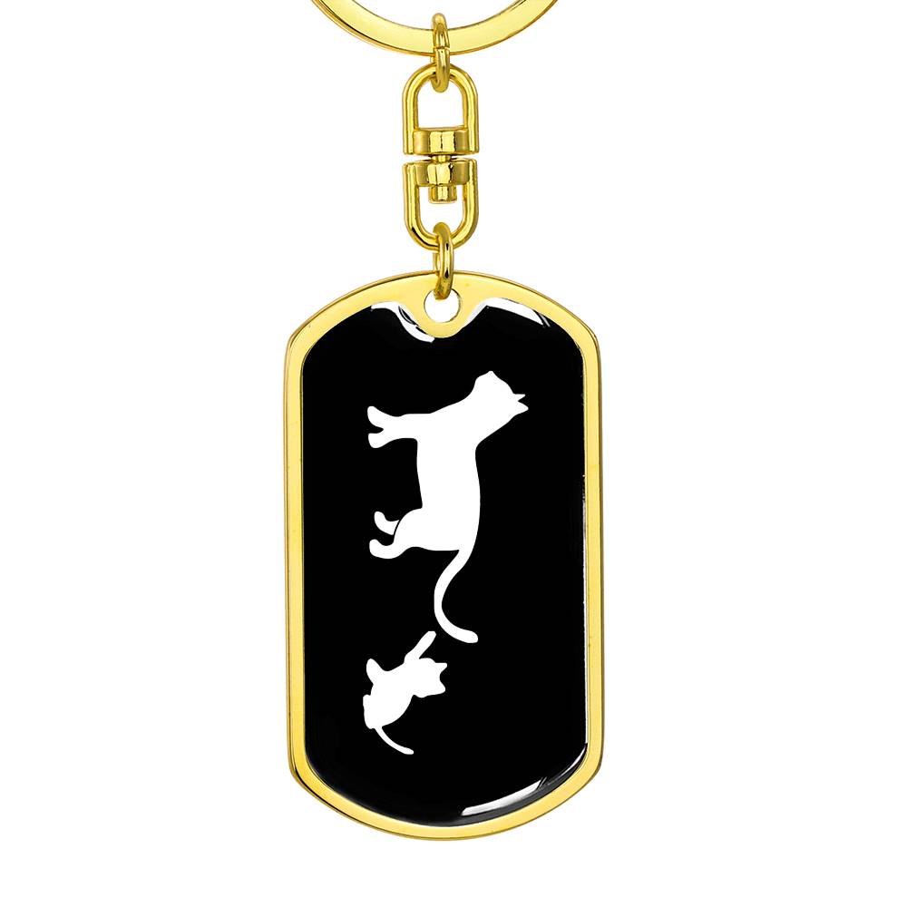 Mama Cat With 1 Kitten v3 - Luxury Dog Tag Keychain