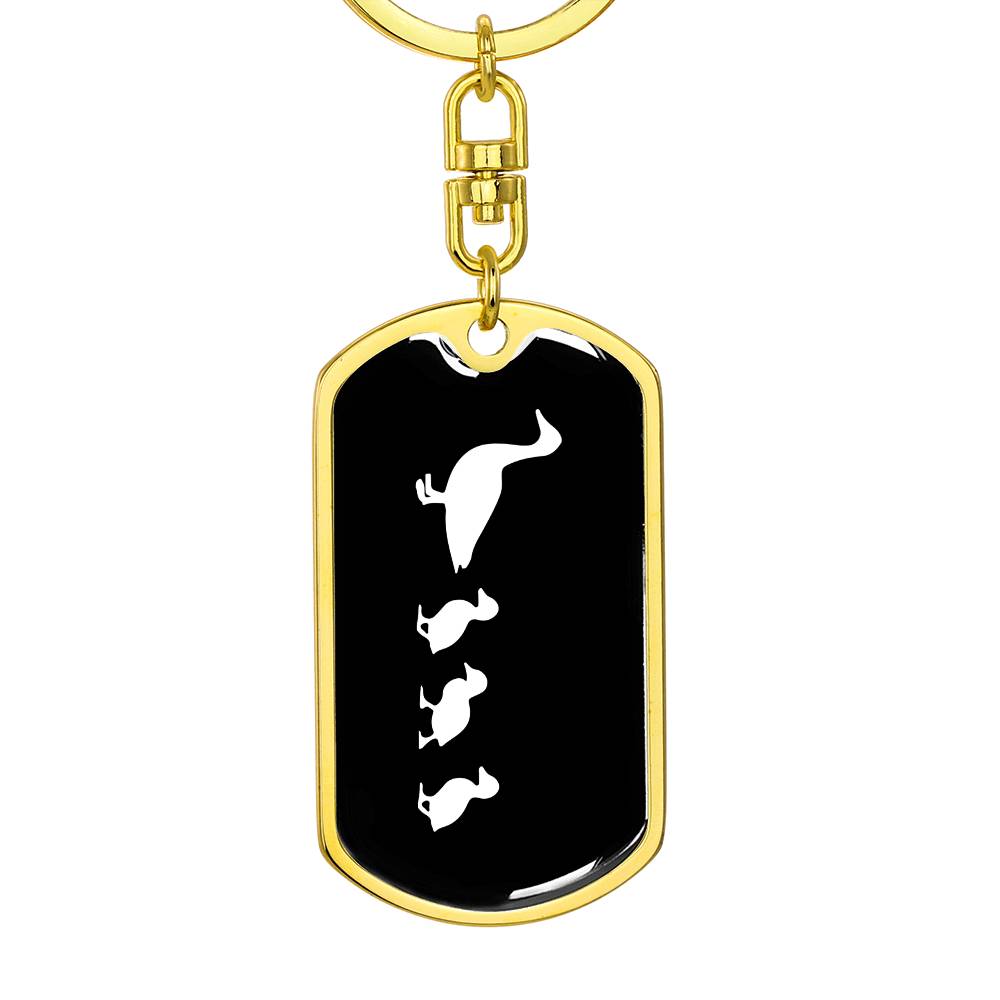 Mama Duck With 3 Ducklings v3 - Luxury Dog Tag Keychain