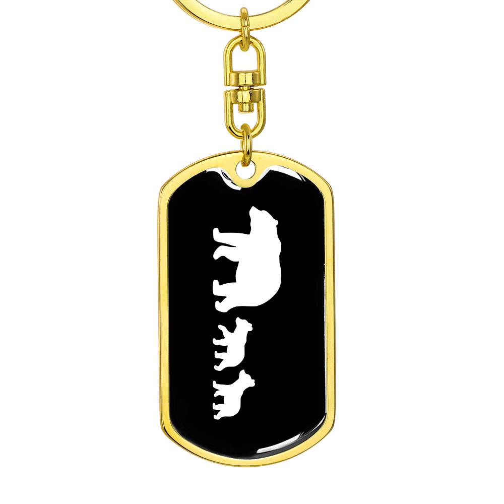 Mama Bear With 2 Cubs v3 - Luxury Dog Tag Keychain