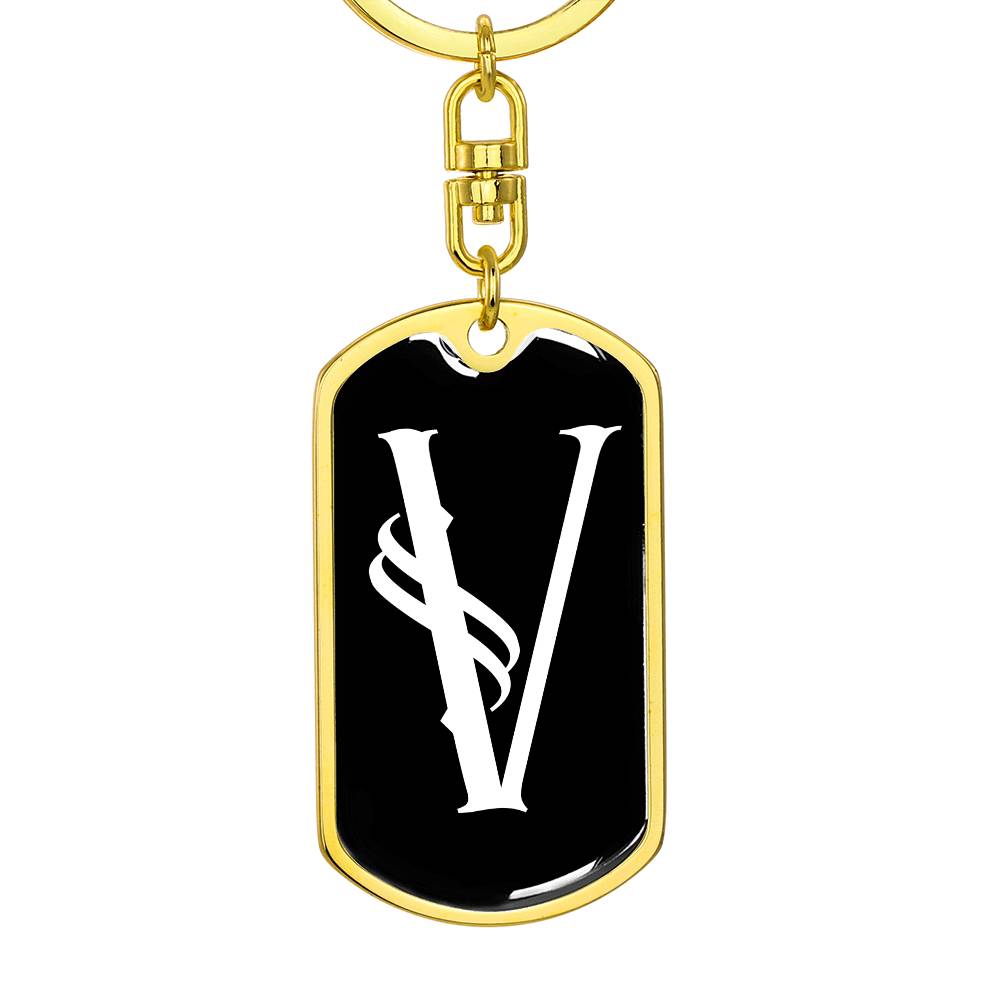 Initial V v001-13 - Luxury Dog Tag Keychain