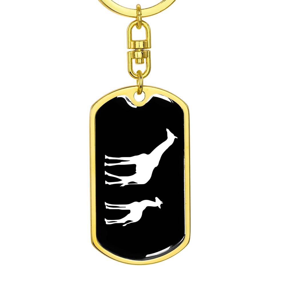 Mama Giraffe With 1 Calf v3 - Luxury Dog Tag Keychain