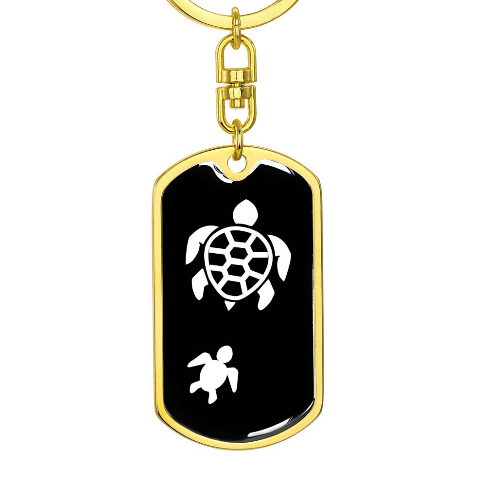 Mama Turtle With 1 Hatchling v3 - Luxury Dog Tag Keychain