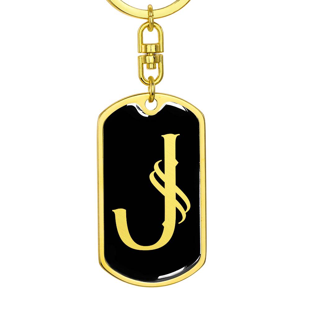 Initial J v001-12 - Luxury Dog Tag Keychain