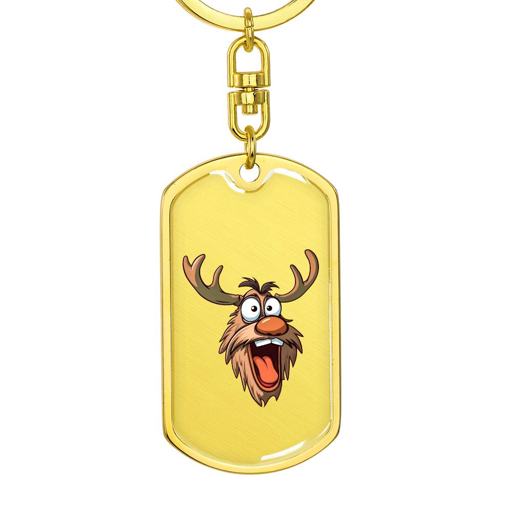 Funny Reindeer Face 10 - Luxury Dog Tag Keychain
