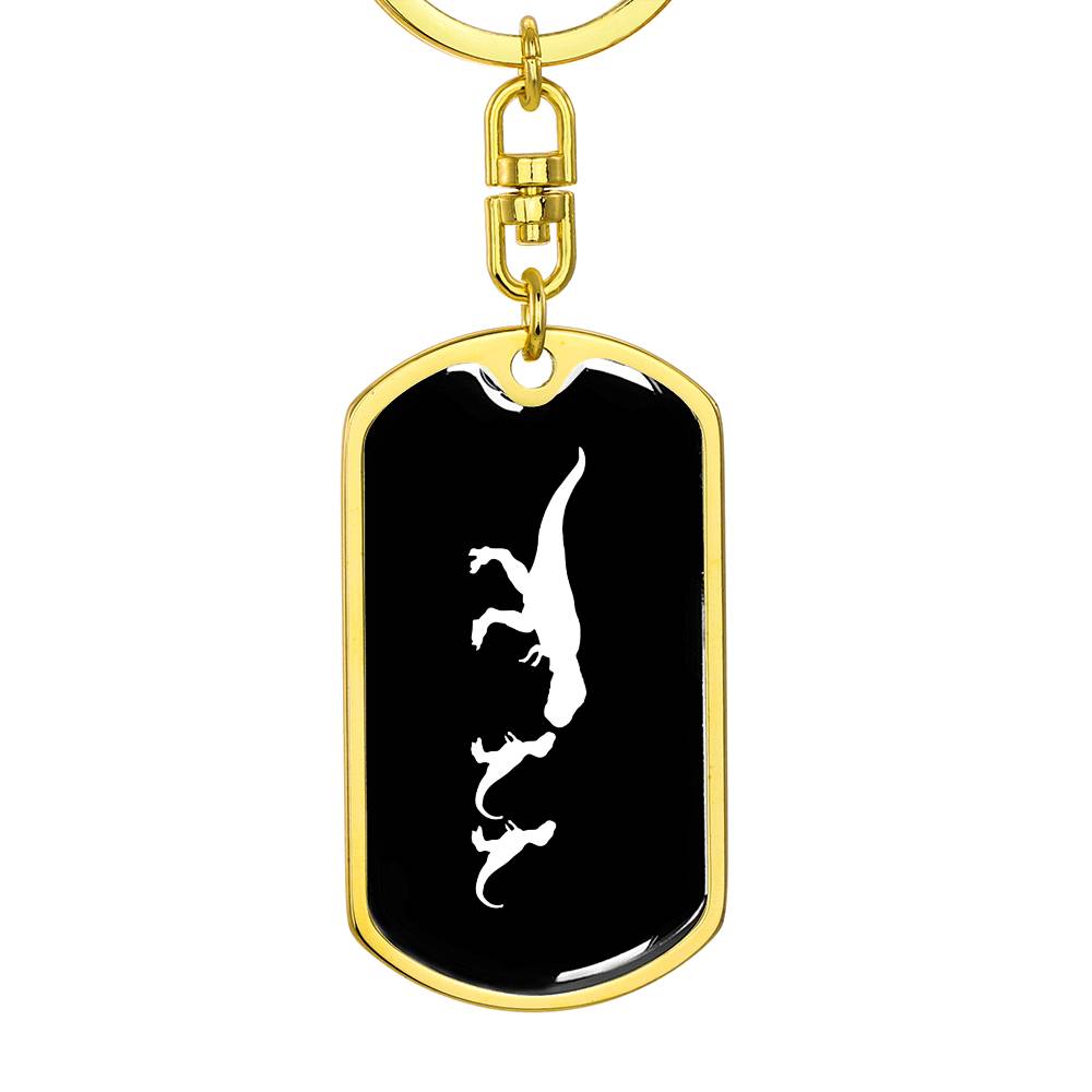Mama Dinosaur With 2 Hatchlings v3 - Luxury Dog Tag Keychain